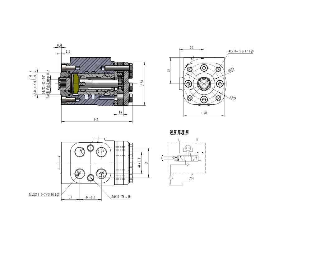 BZZ1-E100B 100 ml/r 7.5 L/min 转向器 drawing image