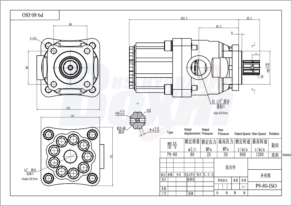 P9-80-H 80 毫升/转 25 MPa (3625 psi) 液压柱塞泵 drawing image
