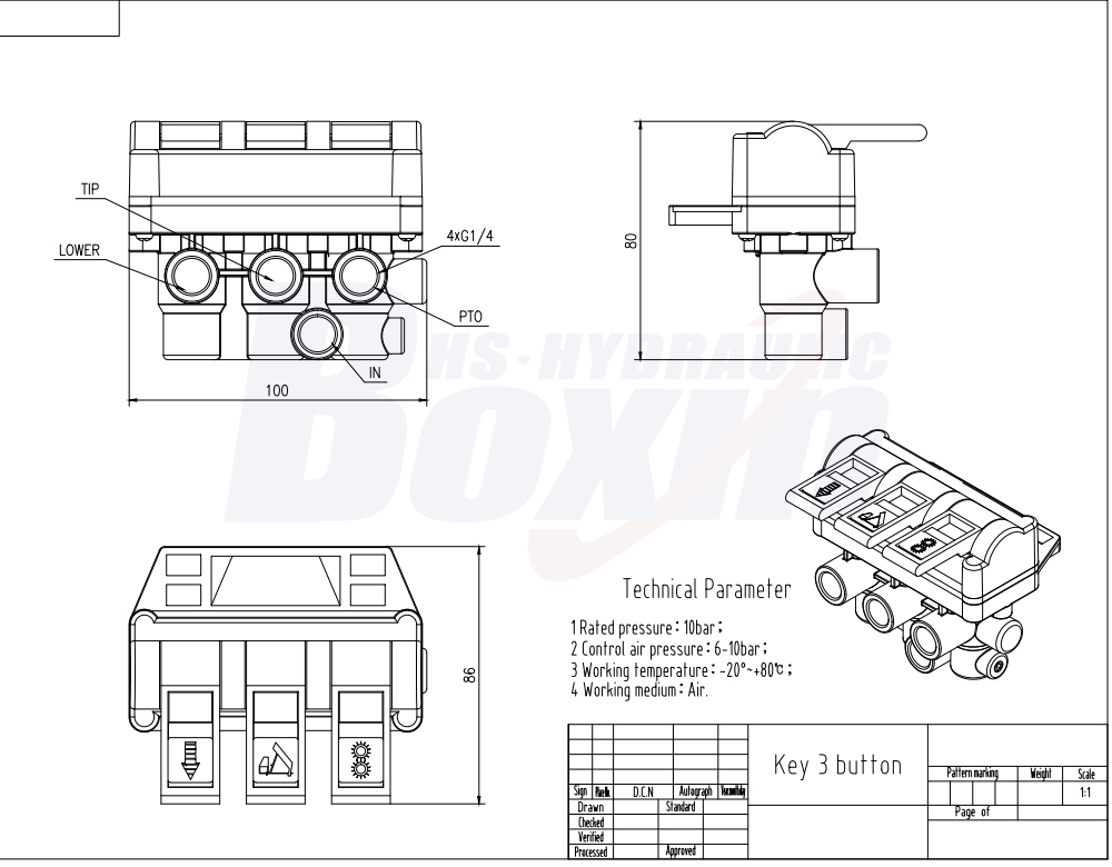 TC-4-TFLF 气控 1 联 液压控制阀 drawing image