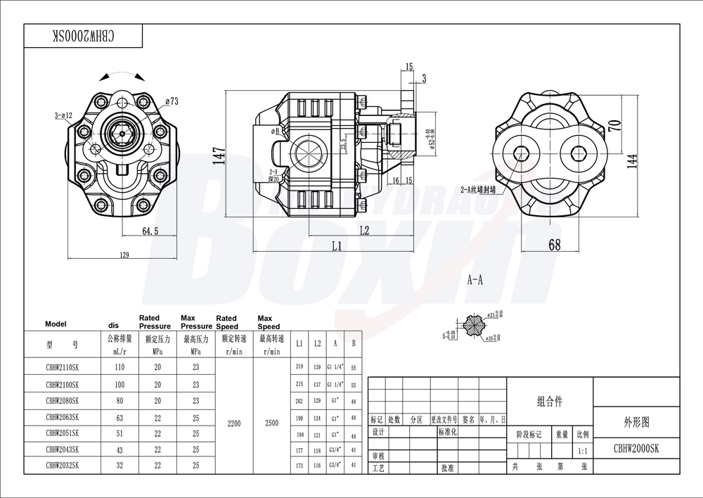 CBHW-UNI-80 80 毫升/转 25 MPa (3625 psi) 液压齿轮泵 drawing image